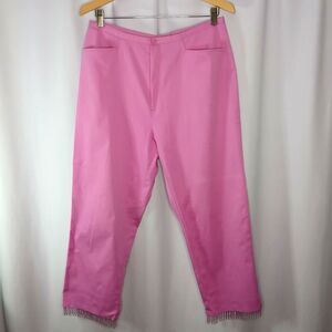 David Paul High Rise Cropped Pants Beaded Fringe Stretch Pockets Pink Womens 12
